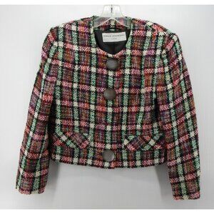 Tomas z Starzewski Jacket 10 Pink Wool Tweed Blazer Plaid Crop *
